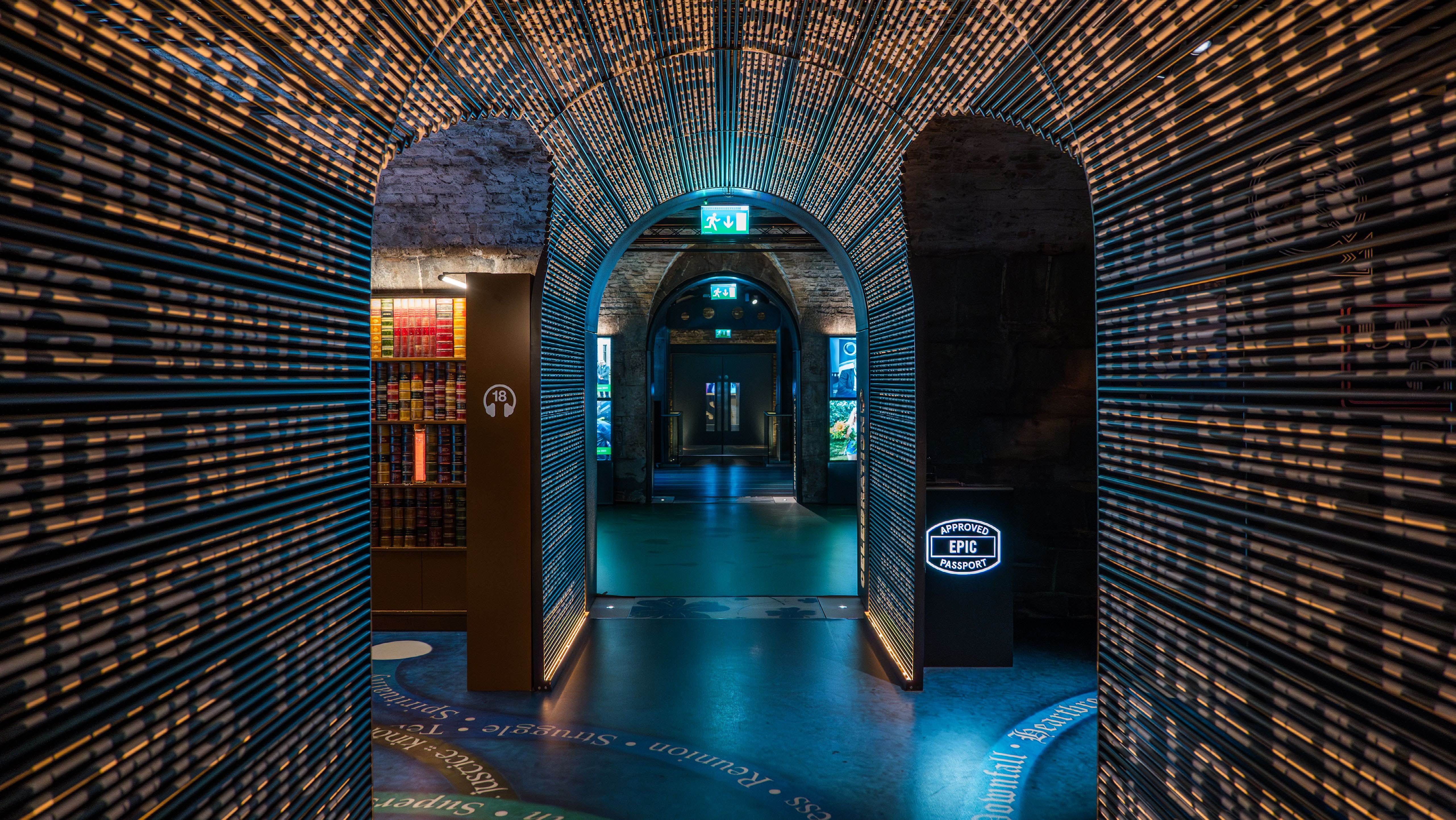The historic stone vaults beneath Dublin's CHQ Building, now home to EPIC The Irish Emigration Museum.